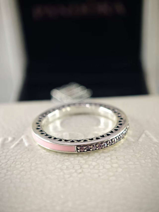 Radiant Hearts Ring with Pink Enamel