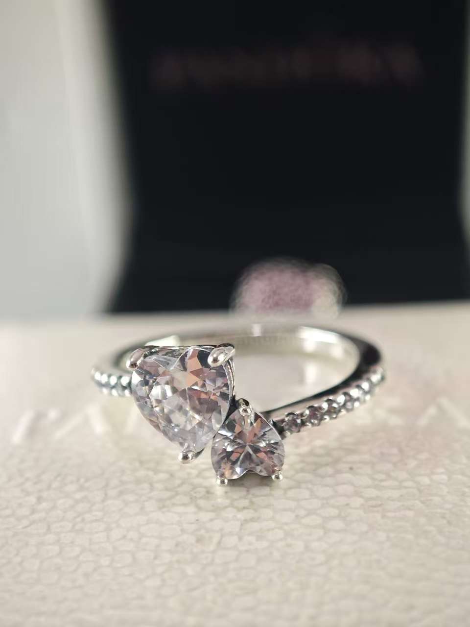 Double Heart Sparkling Ring Sterling silver