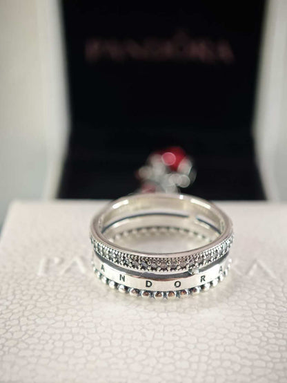 Signature Logo Pavé & Beads Ring