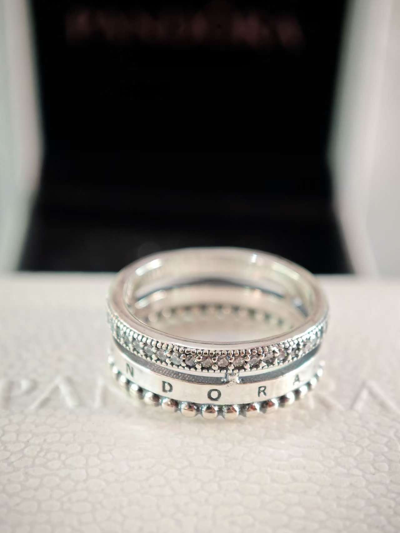 Signature Logo Pavé & Beads Ring