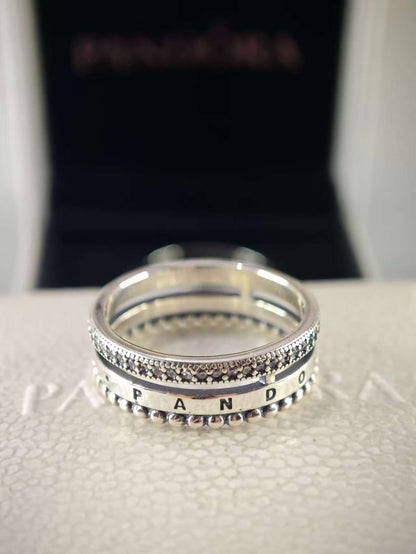 Signature Logo Pavé & Beads Ring