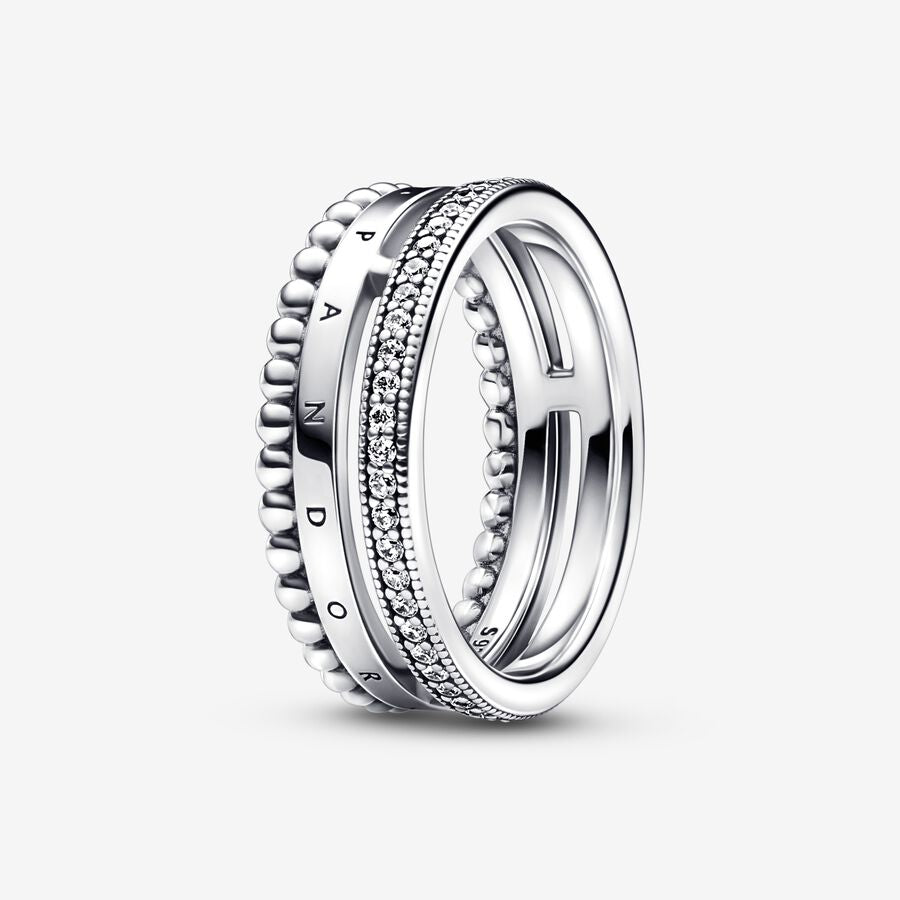 Signature Logo Pavé & Beads Ring
