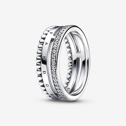 Signature Logo Pavé & Beads Ring