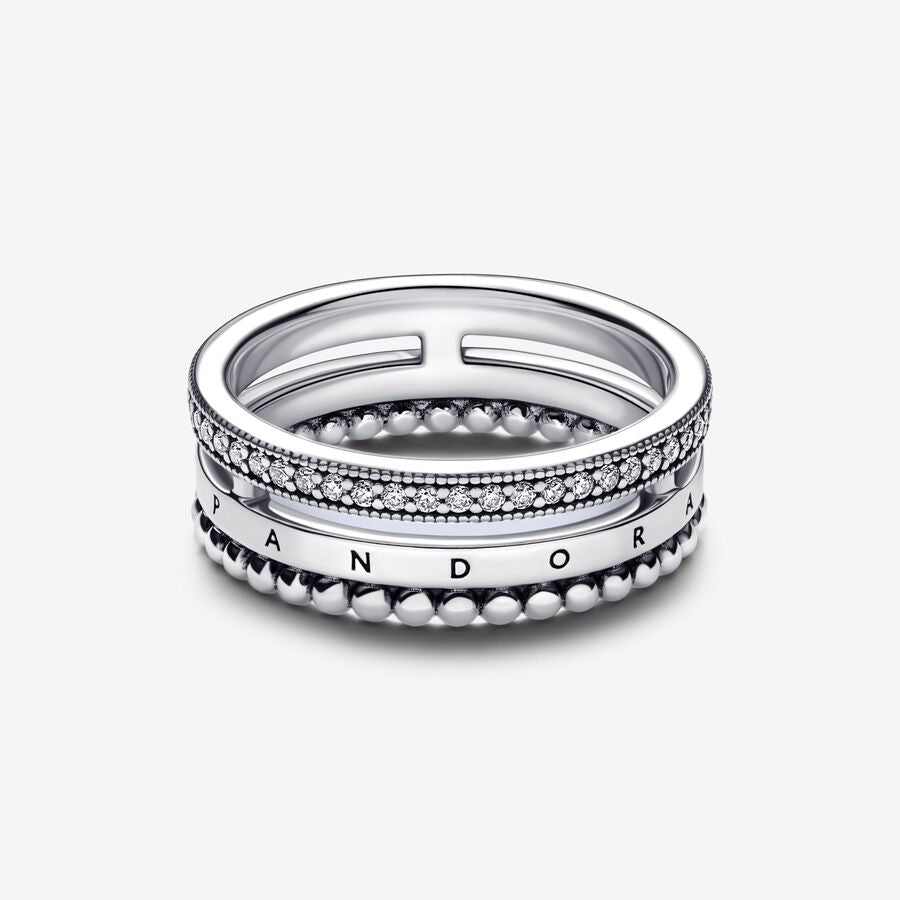 Signature Logo Pavé & Beads Ring