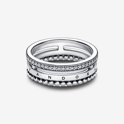 Signature Logo Pavé & Beads Ring