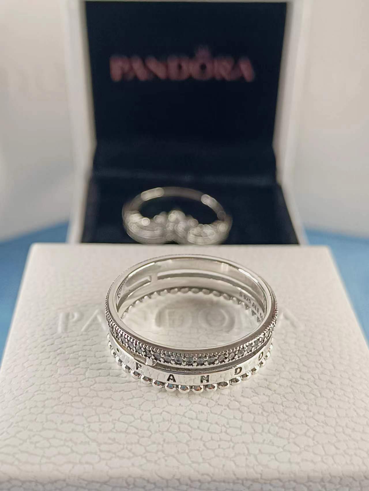 Signature Logo Pavé & Beads Ring