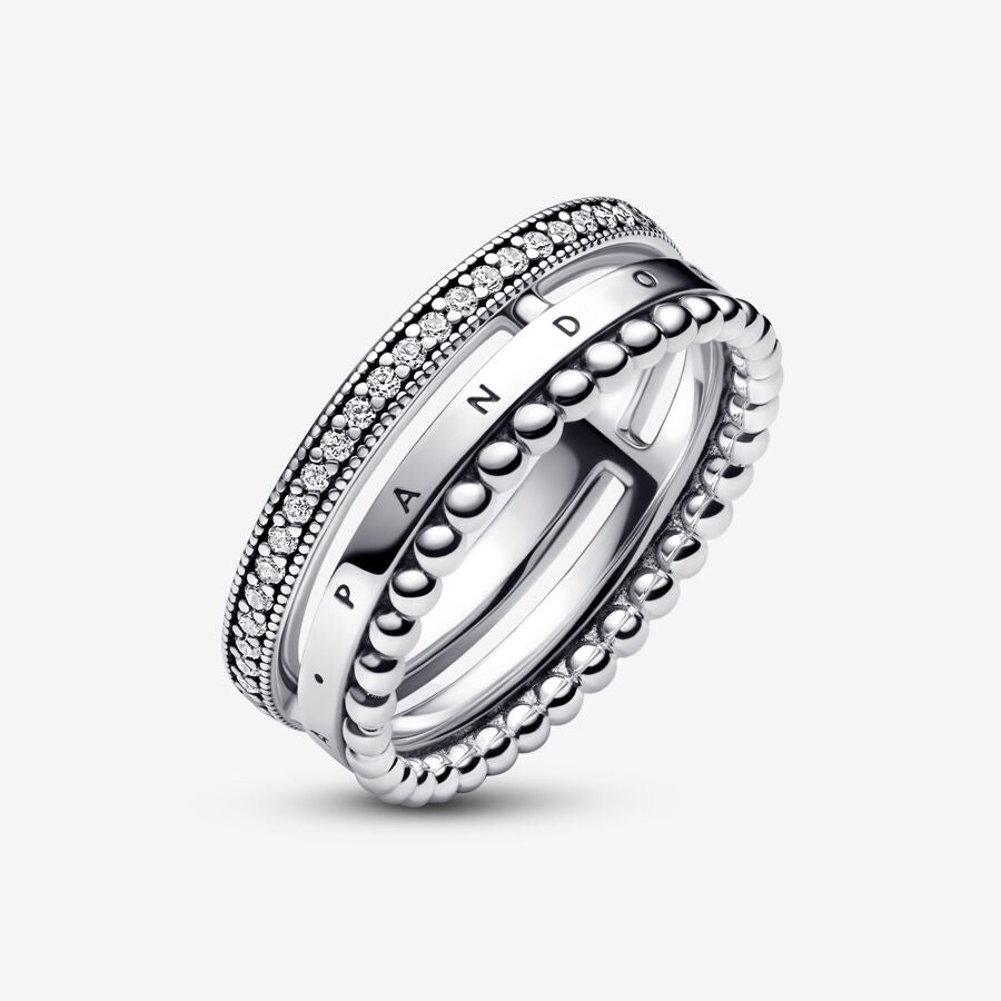 Signature Logo Pavé & Beads Ring