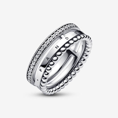 Signature Logo Pavé & Beads Ring