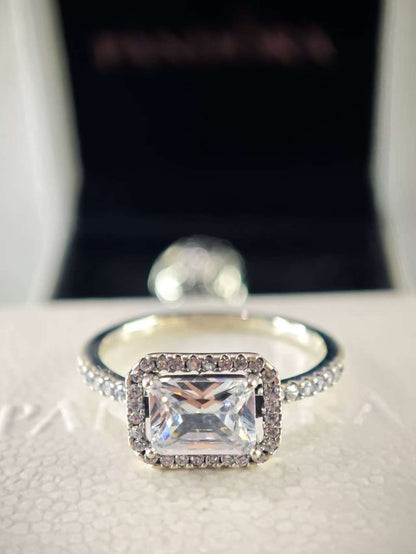 Rectangular Sparkling Halo Ring