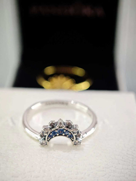 Celestial Blue Sparkling Moon Ring
