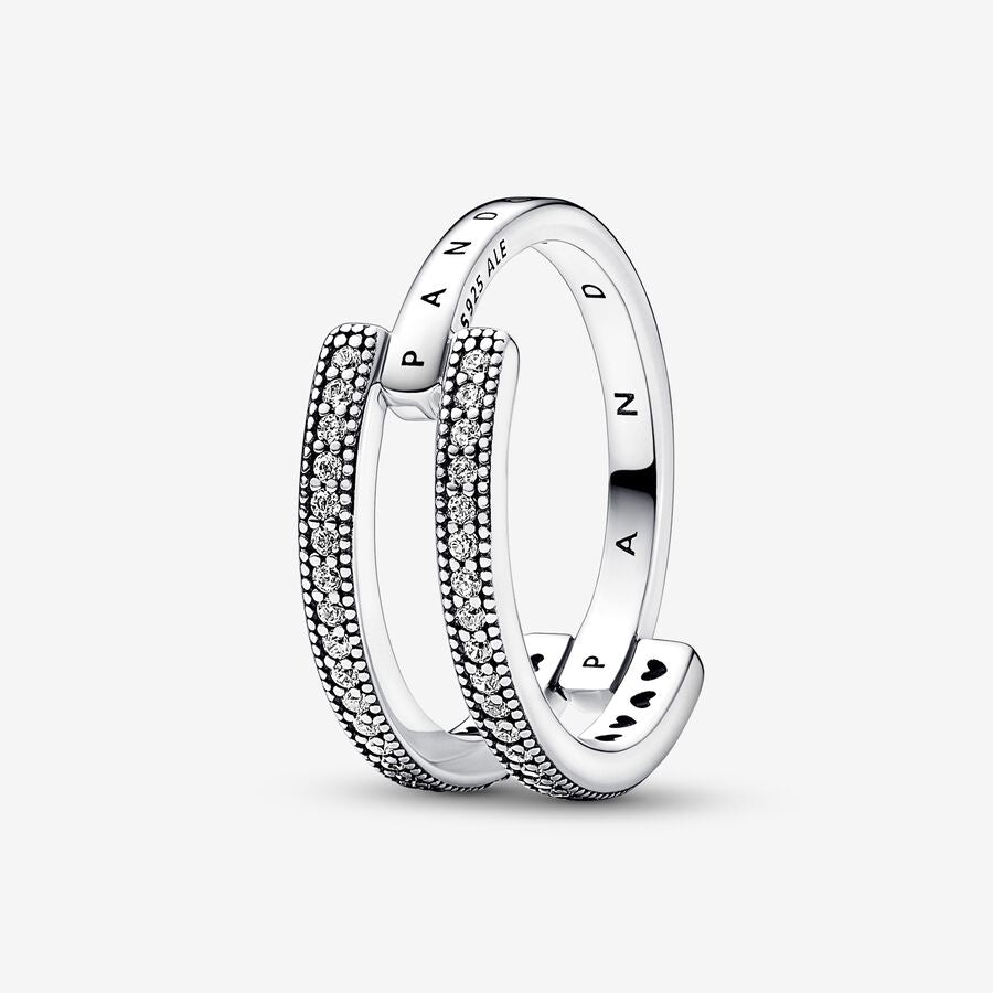Signature Logo & Pavé Double Band Ring