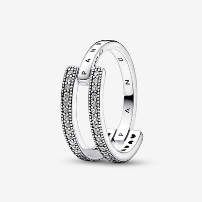 Signature Logo & Pavé Double Band Ring