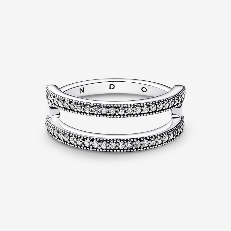 Signature Logo & Pavé Double Band Ring