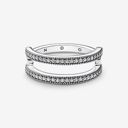 Signature Logo & Pavé Double Band Ring