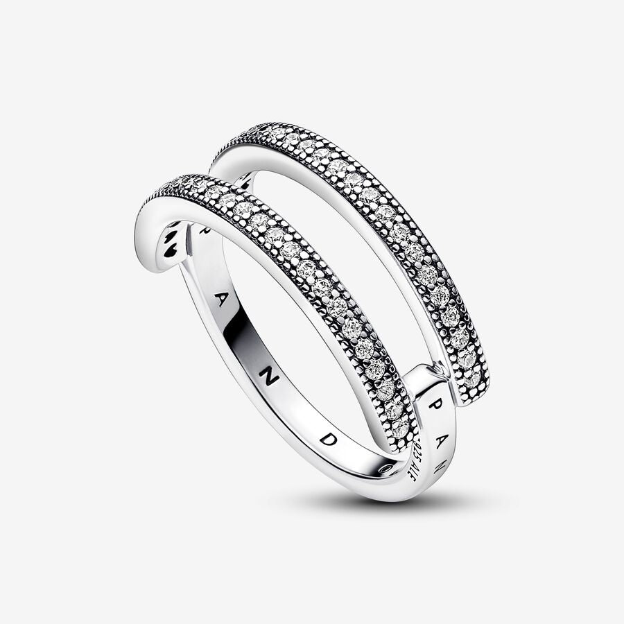 Signature Logo & Pavé Double Band Ring