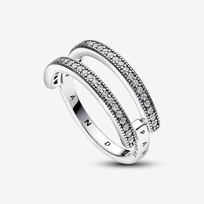 Signature Logo & Pavé Double Band Ring