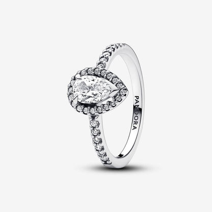 Sparkling Pear Halo Ring Sterling Silver