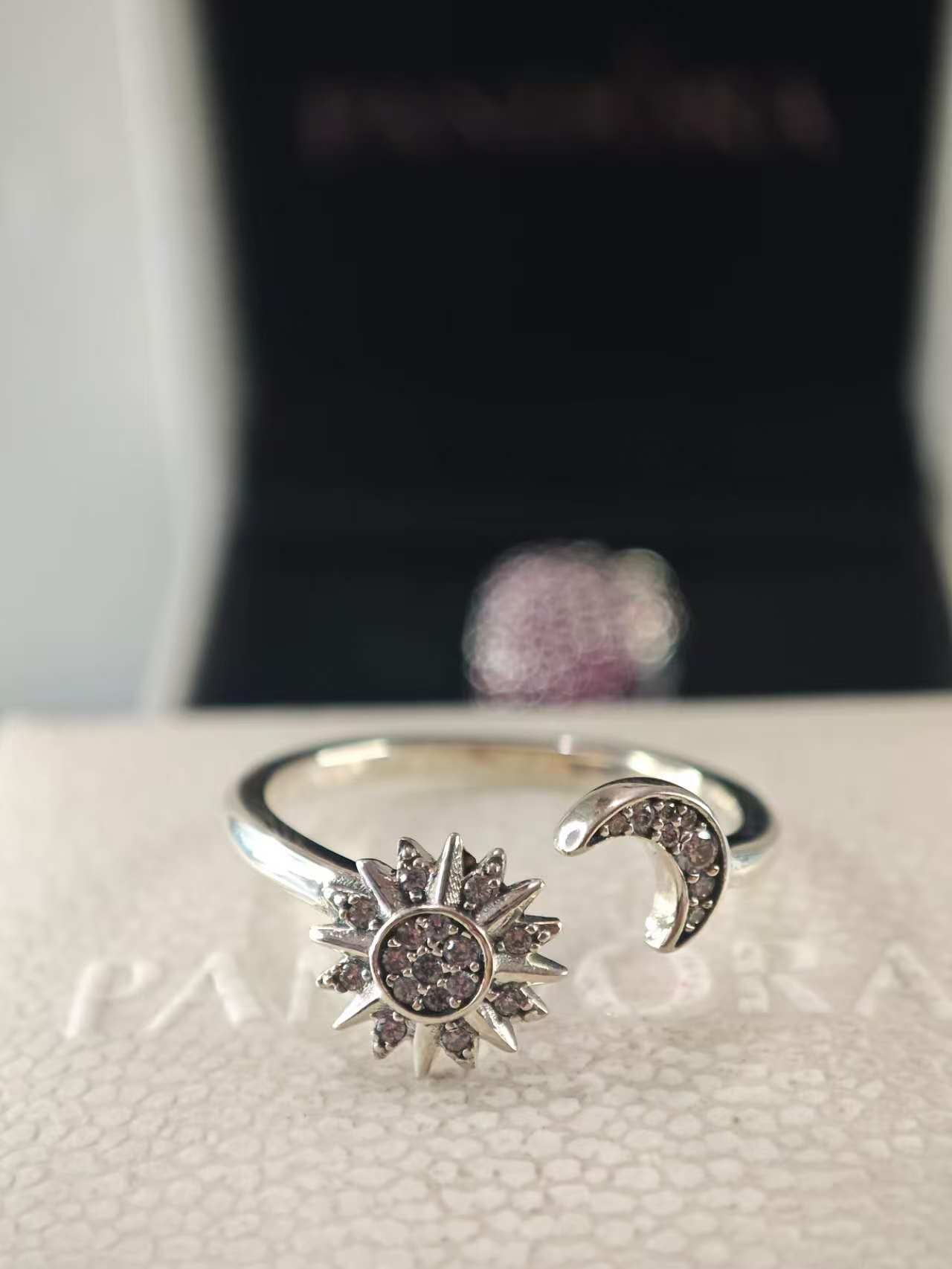 Sparkling Sun & Crescent Moon Open Ring