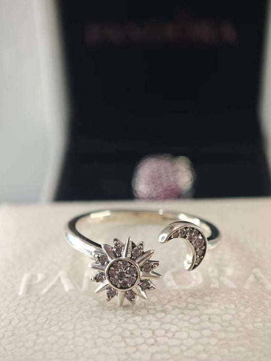 Sparkling Sun & Crescent Moon Open Ring