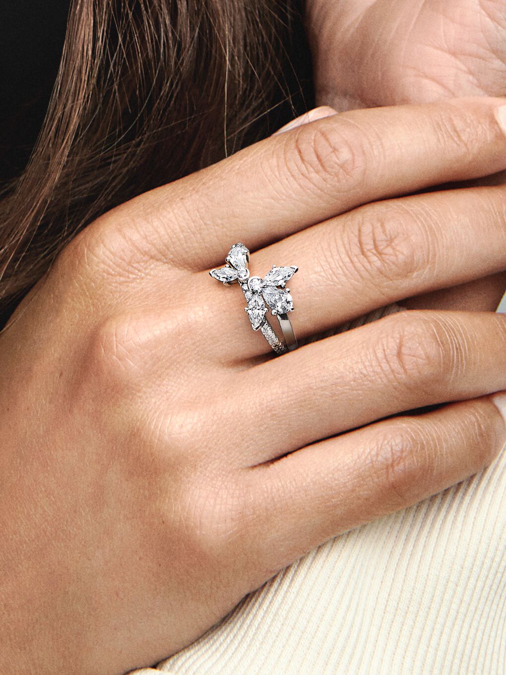 Sparkling Asymmetrical Herbarium Cluster Ring