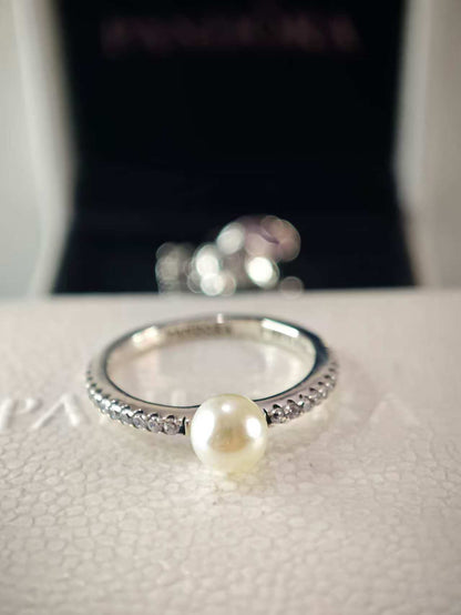 Treated Freshwater Cultured Pearl & Pavé Ring