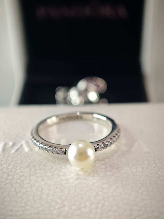 Treated Freshwater Cultured Pearl & Pavé Ring