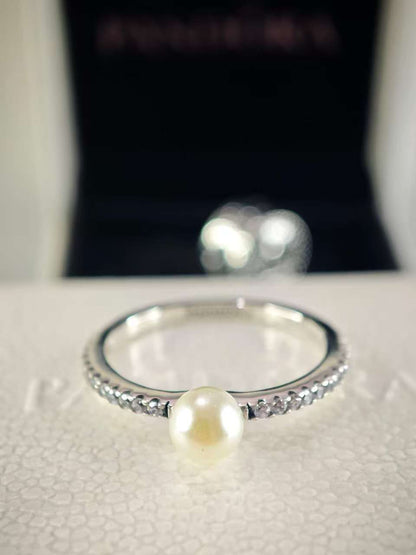 Treated Freshwater Cultured Pearl & Pavé Ring