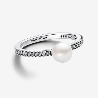 Treated Freshwater Cultured Pearl & Pavé Ring