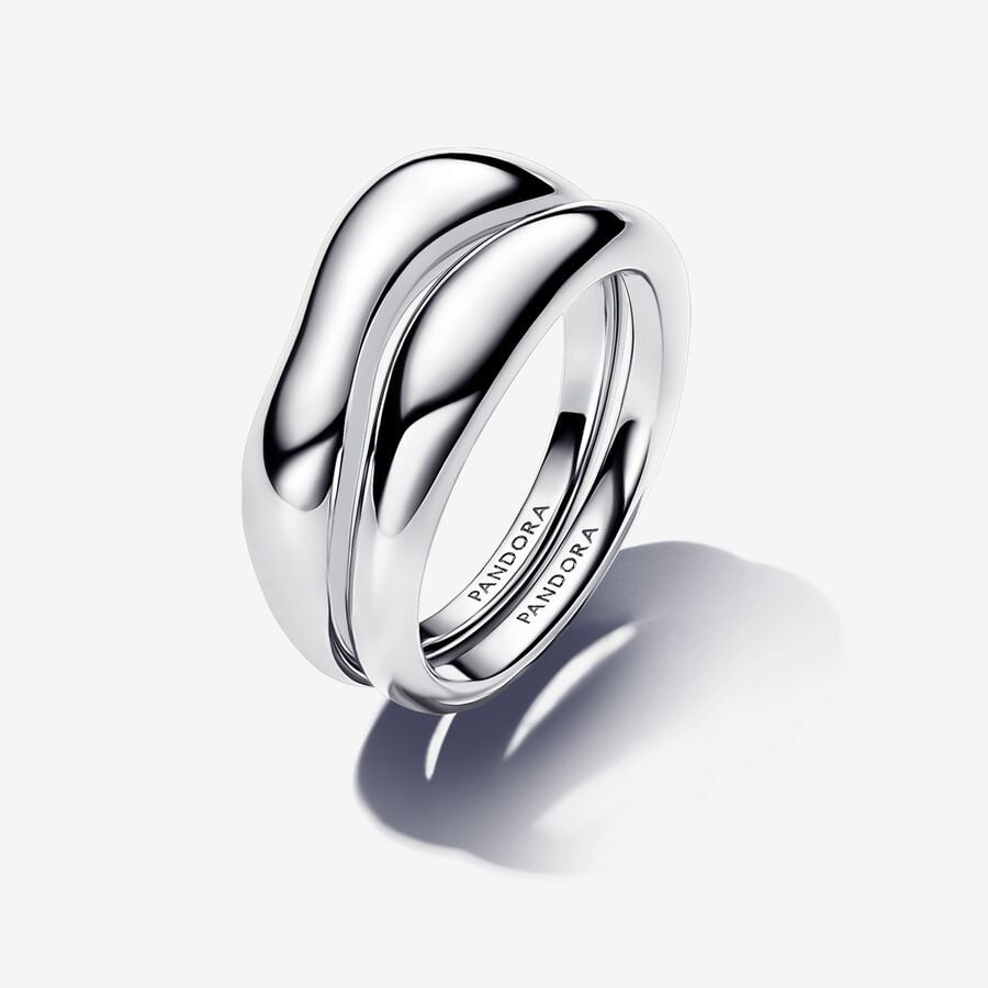 Silver Organically Shaped Stacking Rings
