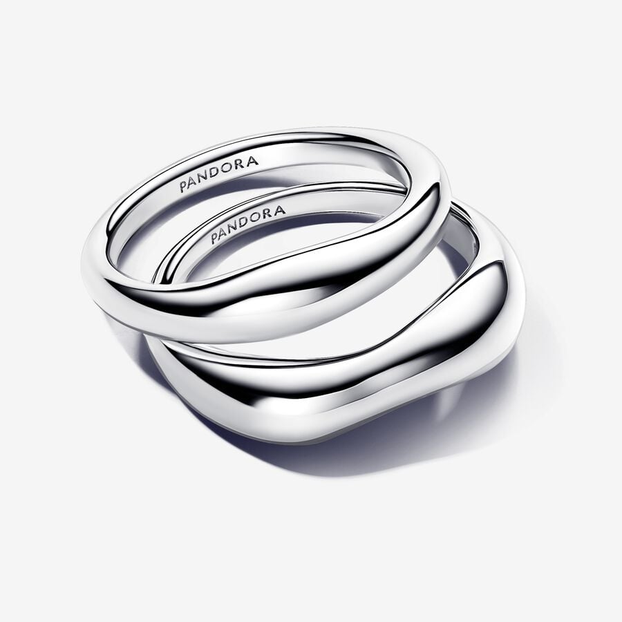 Silver Organically Shaped Stacking Rings