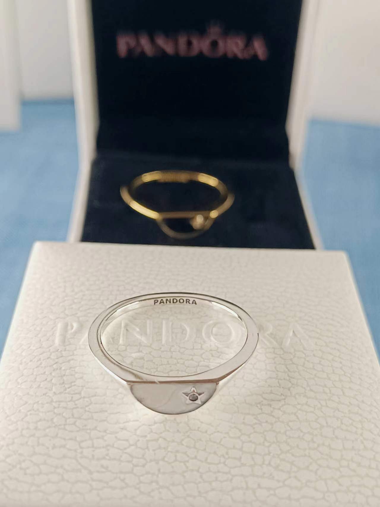 Silver ME Halved Enamel Signet Ring