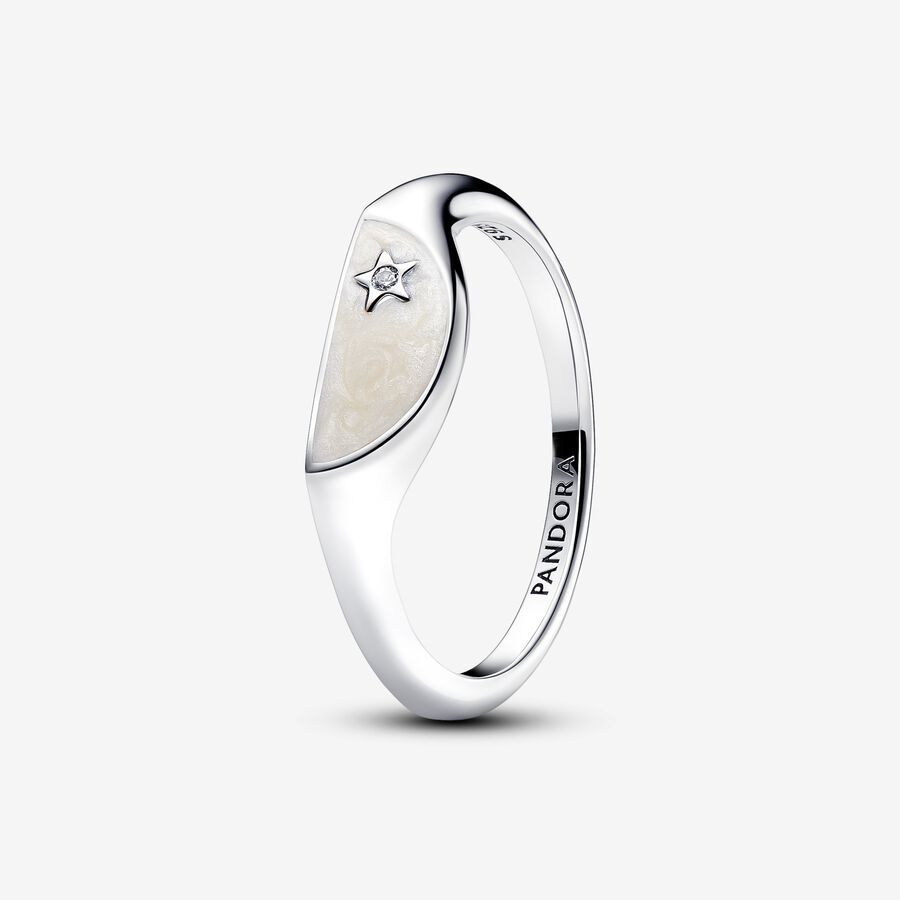 Silver ME Halved Enamel Signet Ring