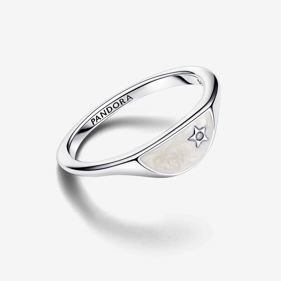 Silver ME Halved Enamel Signet Ring