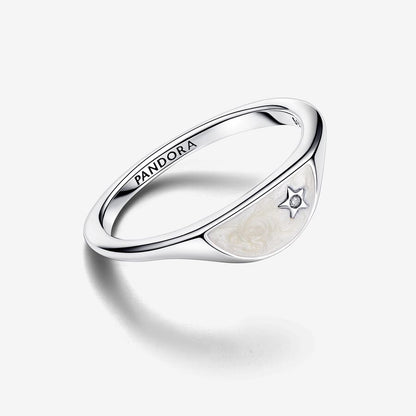 Silver ME Halved Enamel Signet Ring