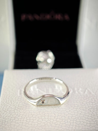 Silver ME Halved Enamel Signet Ring