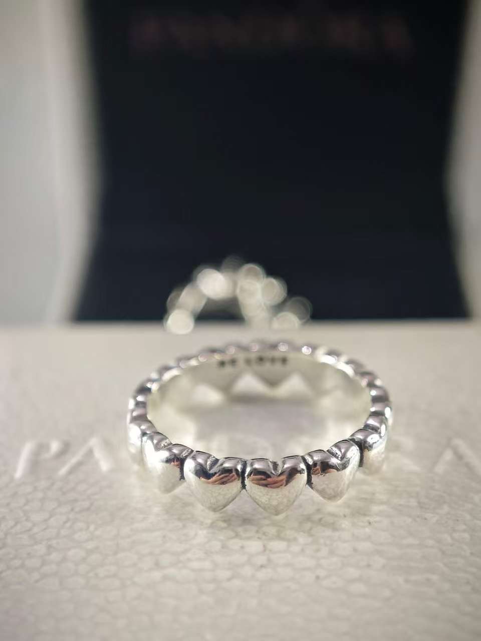 Silver Row of Hearts Ring