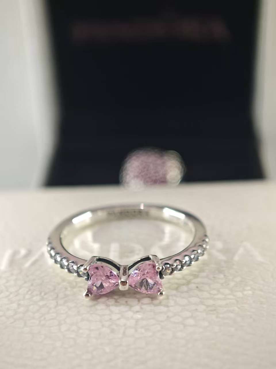 Sparkling Pink Bow Ring