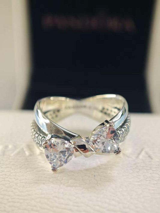 Sparkling Bow Crossover Ring
