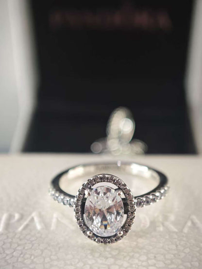 Oval Sparkling Halo Statement Ring
