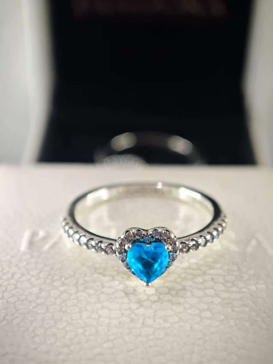 Sparkling Elevated Blue Heart Ring
