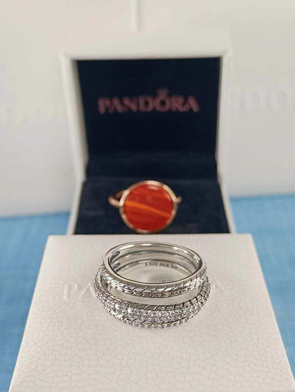 Triple Band Pavé Snake Chain Pattern Ring