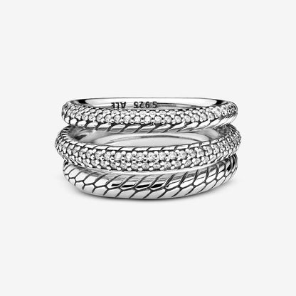 Triple Band Pavé Snake Chain Pattern Ring