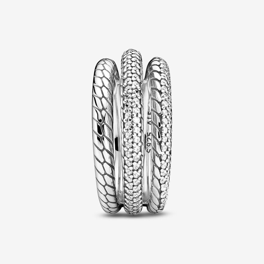 Triple Band Pavé Snake Chain Pattern Ring