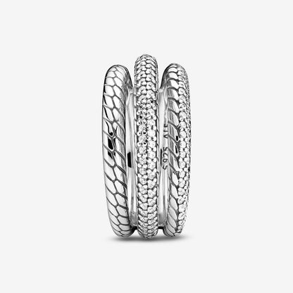 Triple Band Pavé Snake Chain Pattern Ring