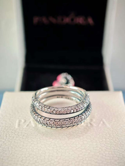 Triple Band Pavé Snake Chain Pattern Ring