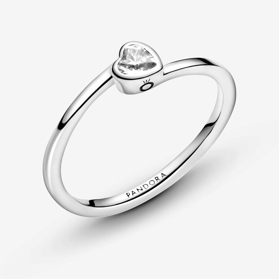Clear Tilted Heart Solitaire Ring