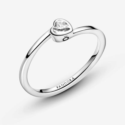 Clear Tilted Heart Solitaire Ring