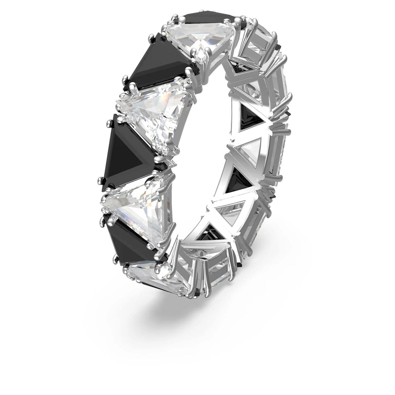 Ortyx Cocktail Ring Triangle Cut, Black, Rhodium Plated