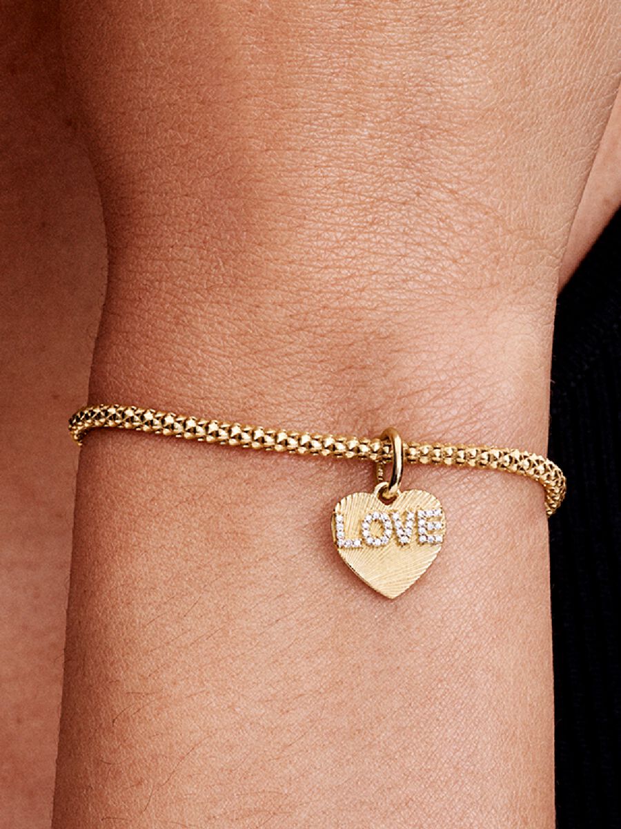 Engravable Love Heart Dangle Charm Gold Plating