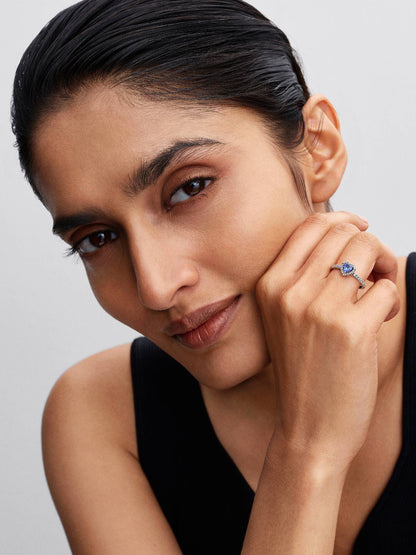 Sparkling Elevated Blue Heart Ring